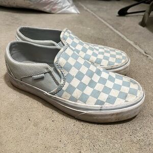 Checkered blue canvas vans